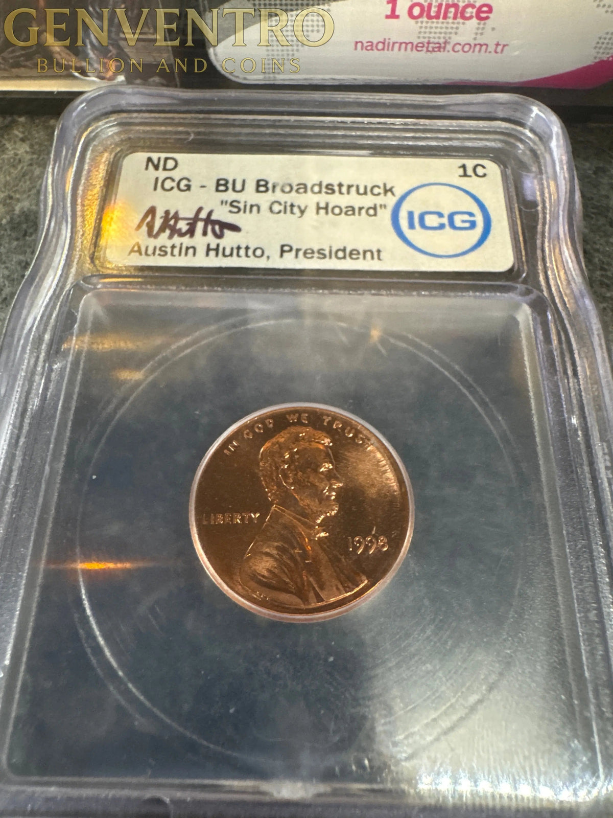 1998 Lincoln 1 cent ICG Austin Hutto "Sin City Hoard"