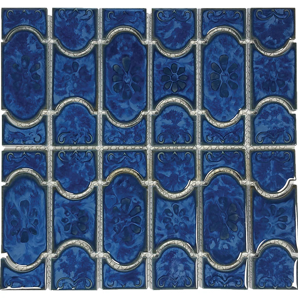 Aquatica Lake Blue Porcelain Mosaic Tile 12"x12.5" - Botanical Collection