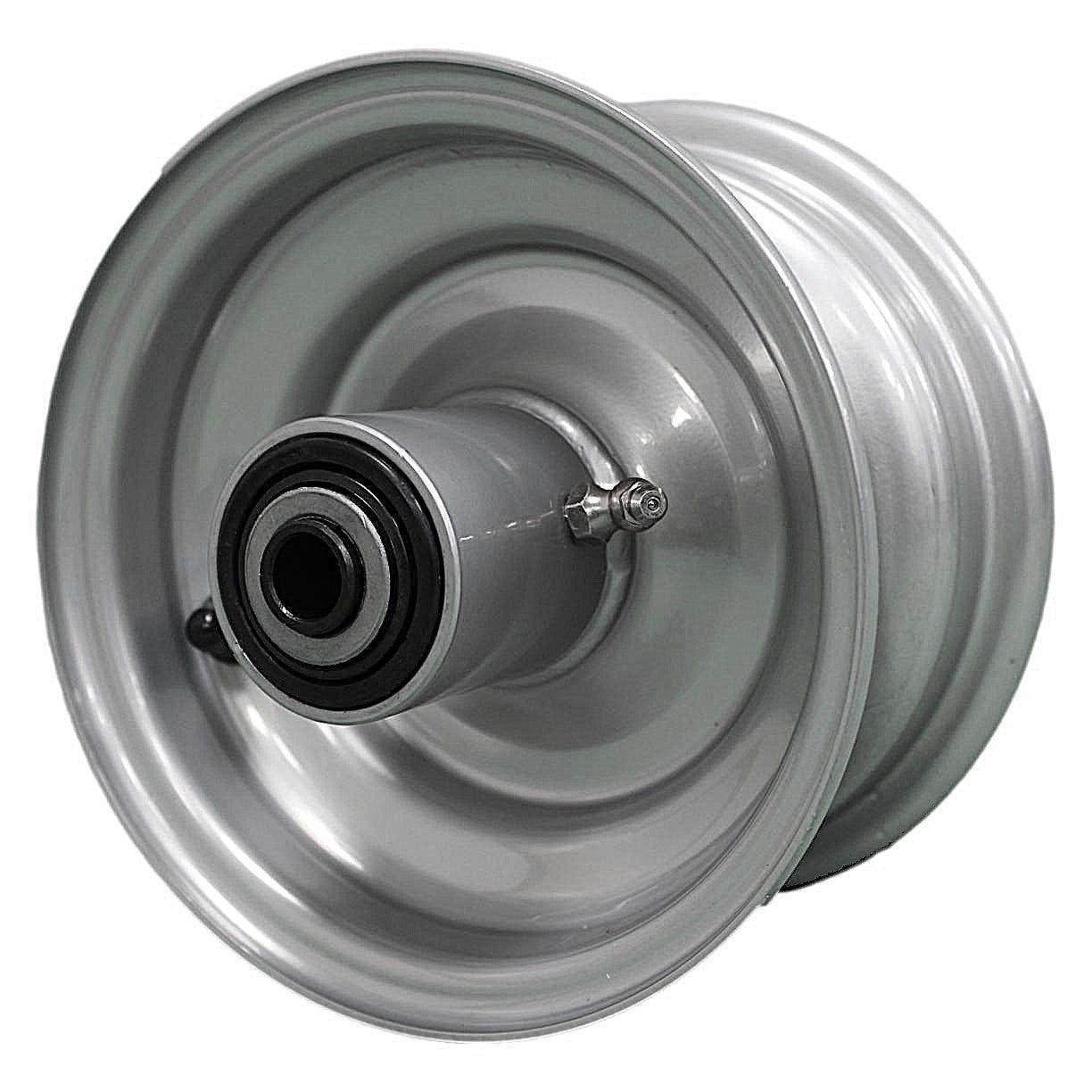 Antego 6x3.25 Chrome-Silver Mower Wheels, 5.875-Inch Hub, Tapered Bearings, 4-Pack