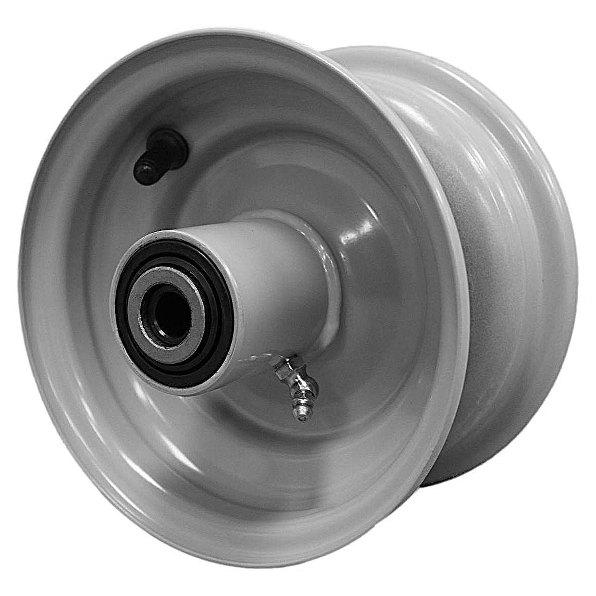 Antego 6x3.25 Light Gray Mower Wheels, 5.85-Inch Hub, Tapered Bearings, 2-Pack