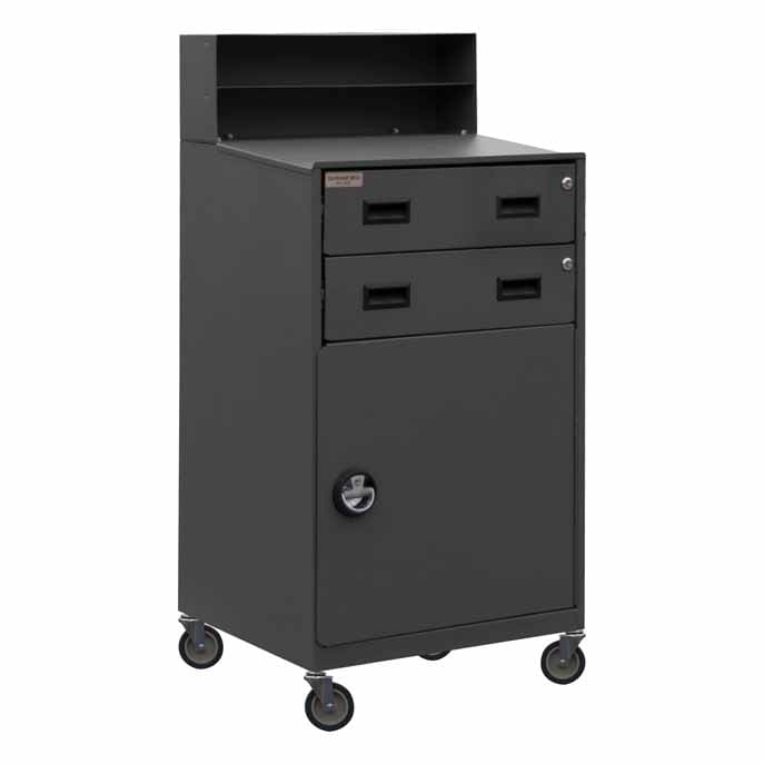 Mobile Shop Desk with 2 Shelves and 2 Drawers