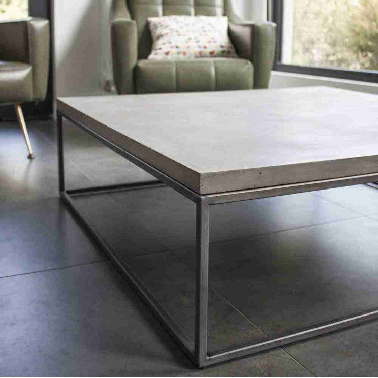 Lightweight Concrete Coffee Table Barocco Acheron Modern Design Steel Legs 35.5x35.5
