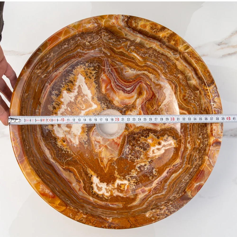 Brown Onyx Translucent Natural Stone Vessel Sink - Polished Handcrafted 16x6 Inch