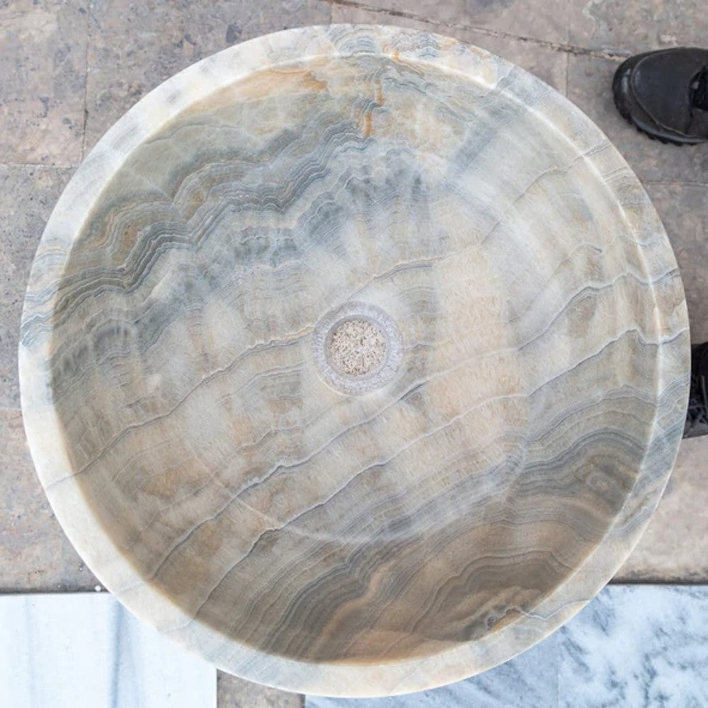 Gray Translucent Turkish Onyx Natural Stone Vessel Sink - Polished 16 Inch x 6 Inch