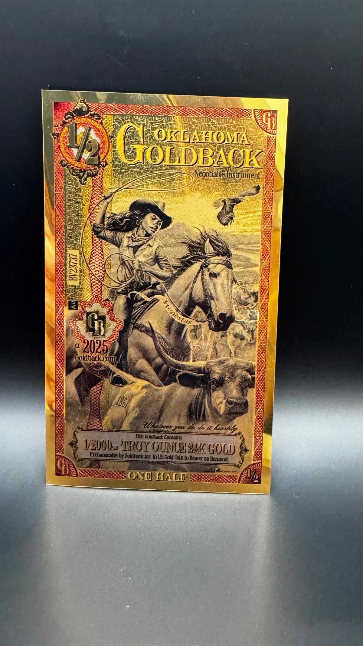 Oklahoma 1/2 Goldback Note 2025 1/2000 oz