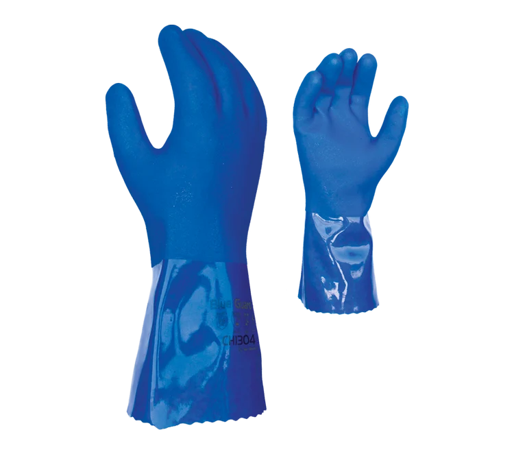 Task Gloves CH1304 Triple-Dipped Blue PVC, Rough Finish, Cotton Liner, 12" Gauntlet Cuff
