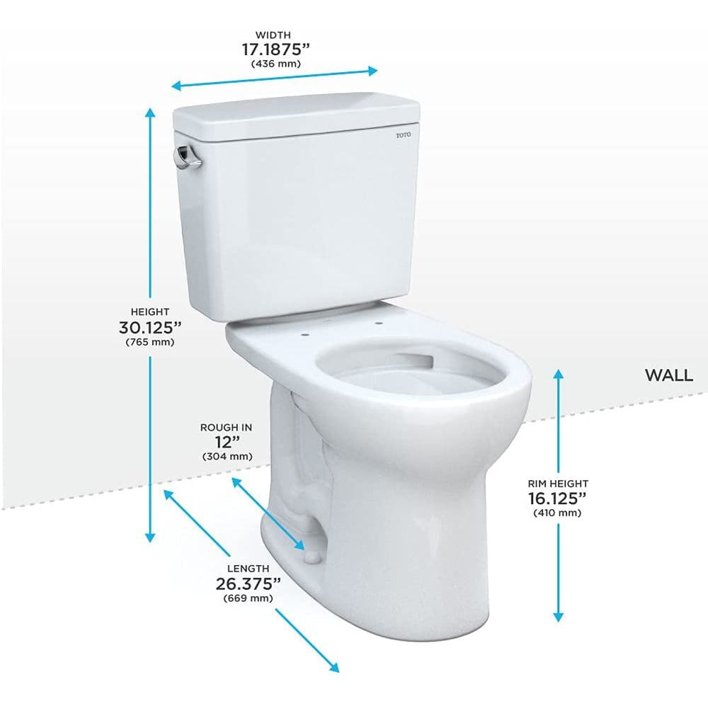 TOTO CST775CEFG#01 Drake Two-Piece Rounded Toilet with 1.28 GPF Tornado Flush, 12" Rough-in, Cotton White