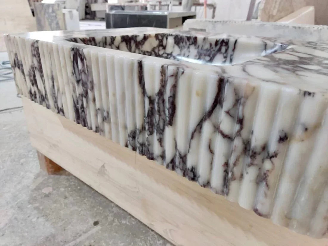 Calacatta Viola Marble Wall Mount Vanity Sink - Ribbed 18x30