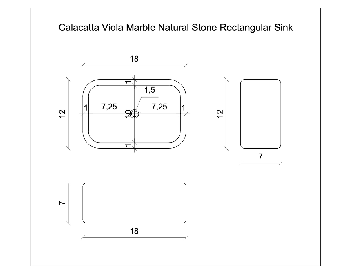 Calacatta Viola Marble Rectangular Wall Mounted Sink 12x18x7