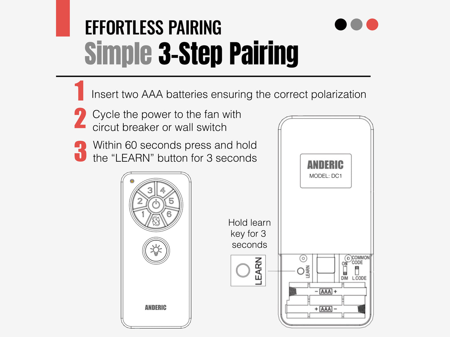 Anderic DC1 Replacement Ceiling Fan Remote Control for Hampton Bay, Monte Carlo, and others