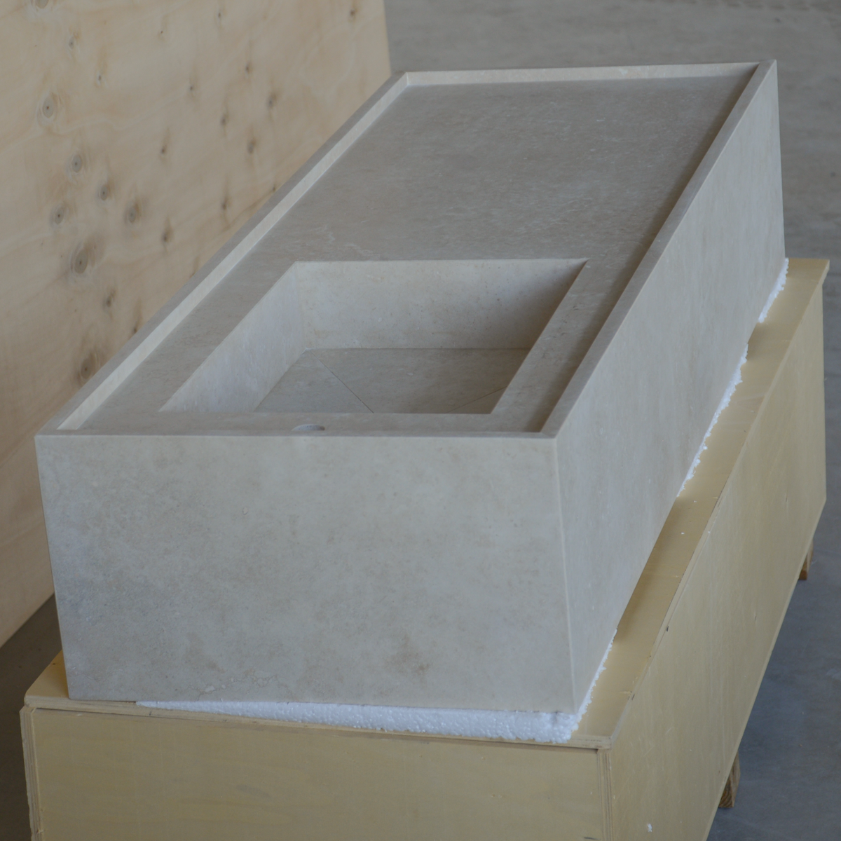 Beige Travertine Wall-Mounted Handcrafted Rectangular Sink 58 x 22 x 12 - Cross-Cut