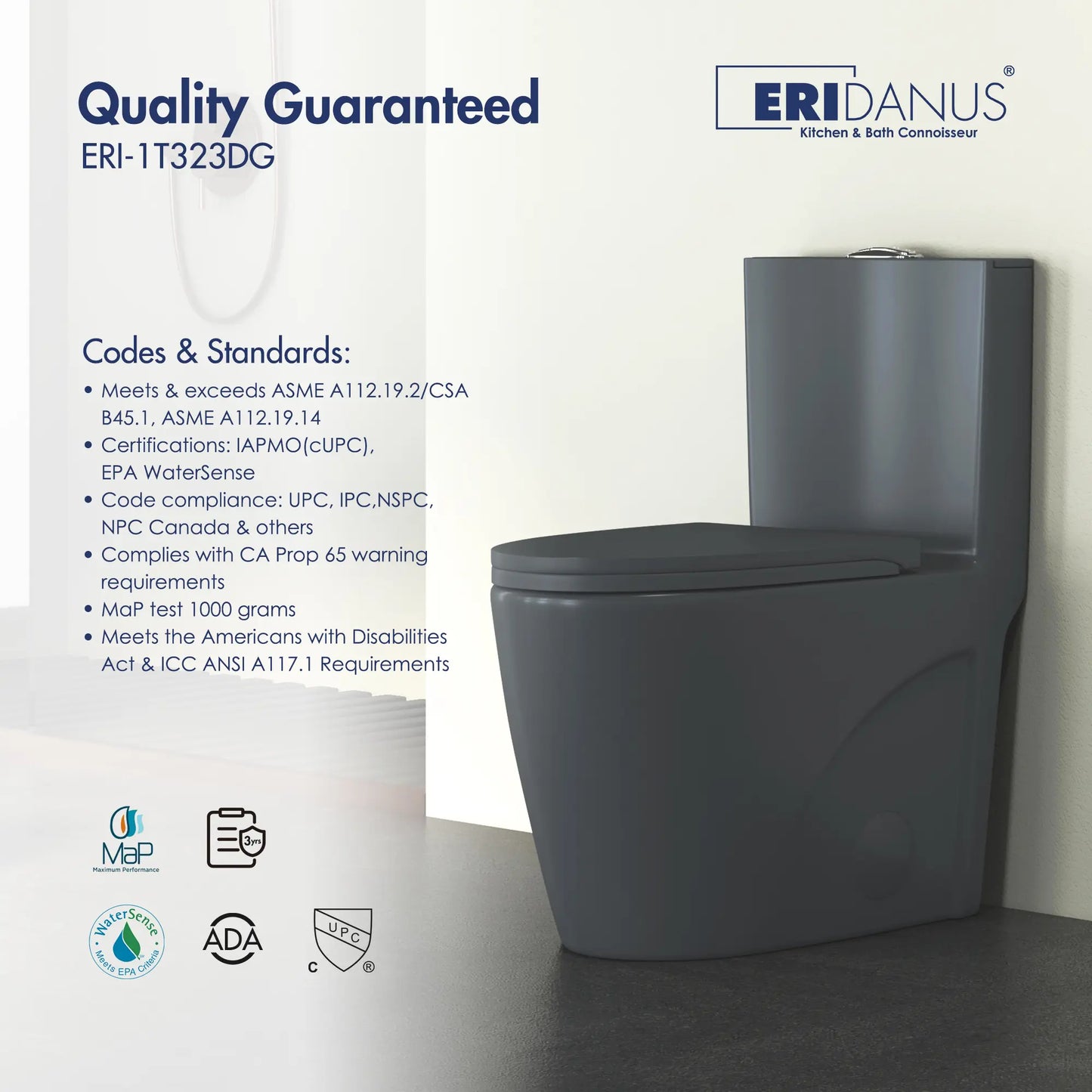 Reno One-Piece Chair Height Elongated Toilet, 1.1/1.6 GPF Dual Flush, Multiple Colors