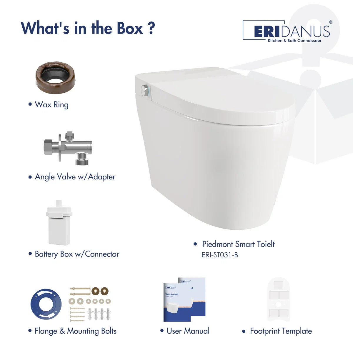 Piedmont Elongated Smart Toilet – Heated Seat, Touchless Flush & Optional Bidet
