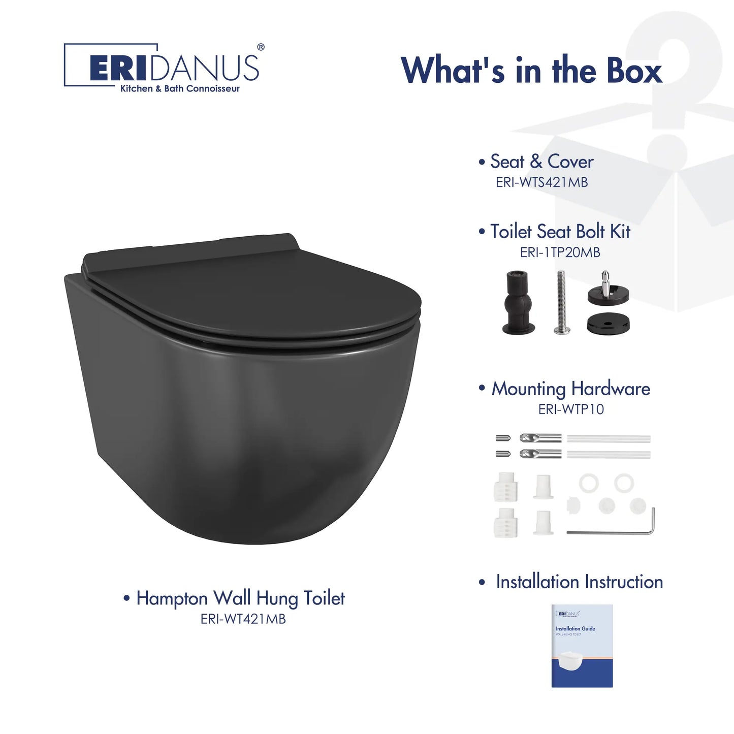 Hampton Wall-hung Elongated Toilet, 0.8/1.6 GPF Dual Flush, Multiple Colors