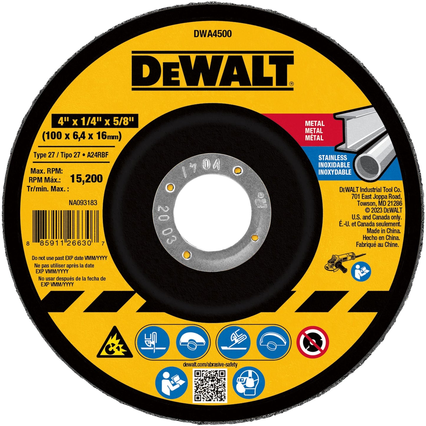 DeWalt DWA4511 Metal Grinding Wheel, 4-1/2-Inch X 1/8-Inch X 7/8-Inch