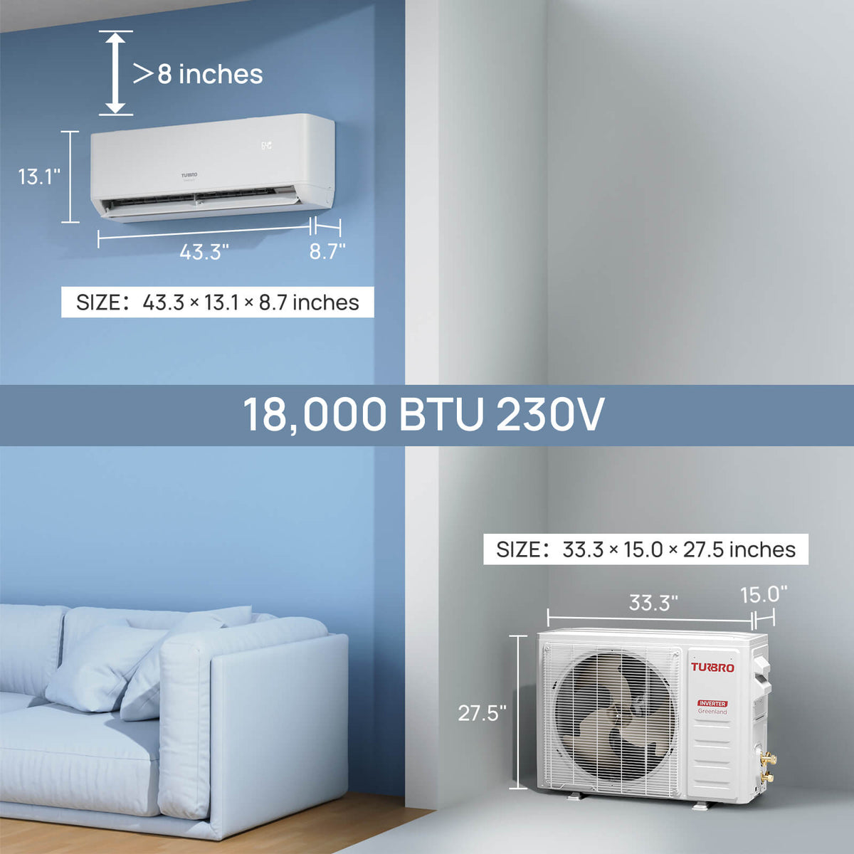 Greenland 18,000 BTU Single Zone Mini Split AC (R454B)