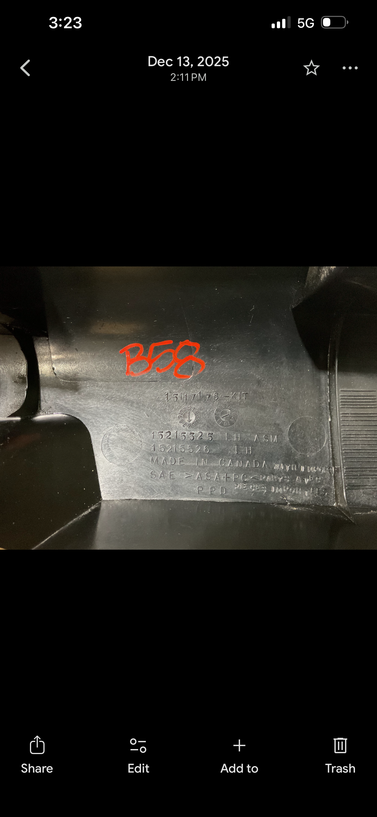 GMC Savana & Chevrolet Express Black Grained Rear Driver Left Side Body Opening Side Applique USED OEM P# 15215527