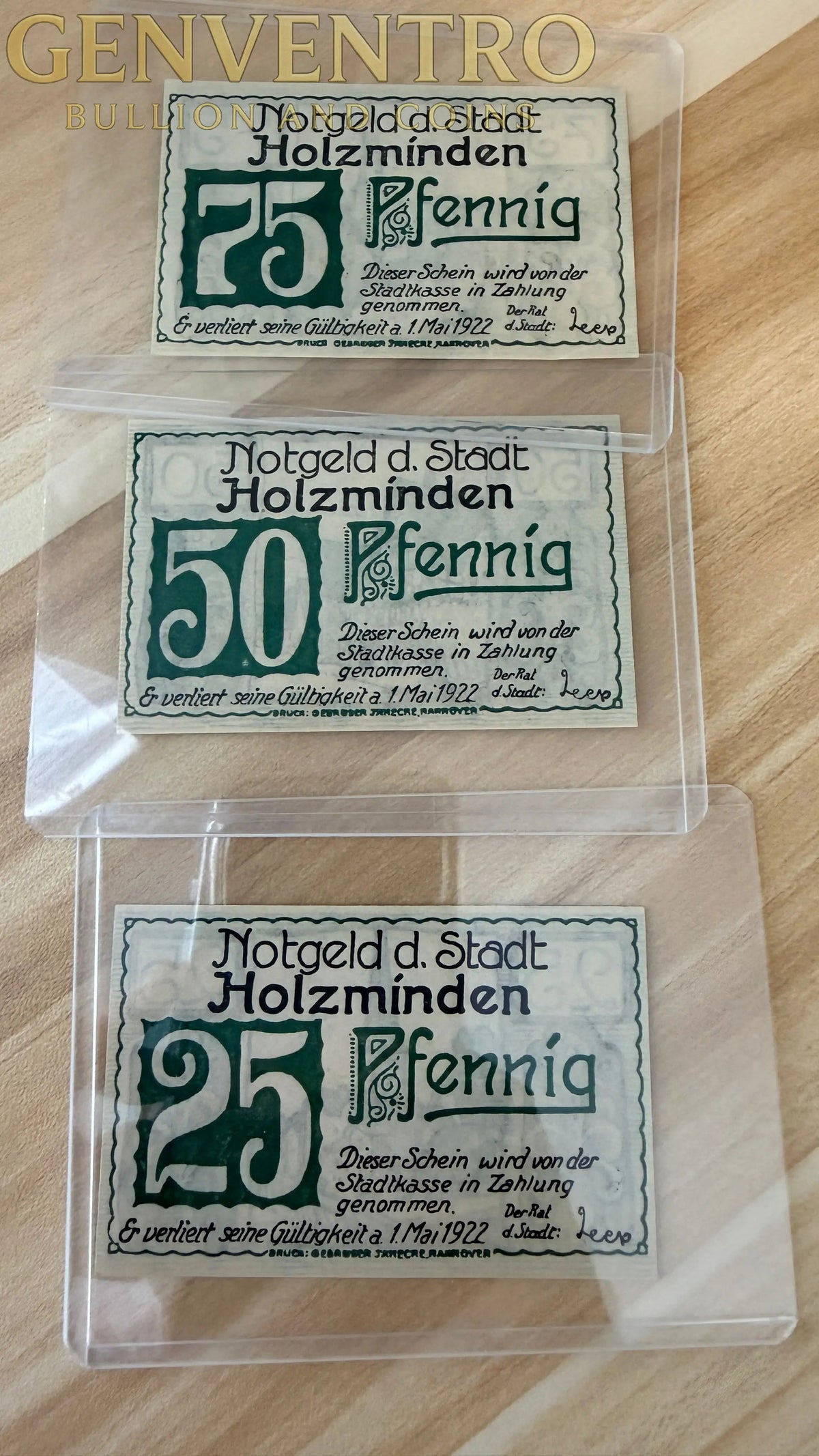 1922 Germany Notgeld Holzminden 25 50 75 Pfennig Set (3) Emergency Money Notes