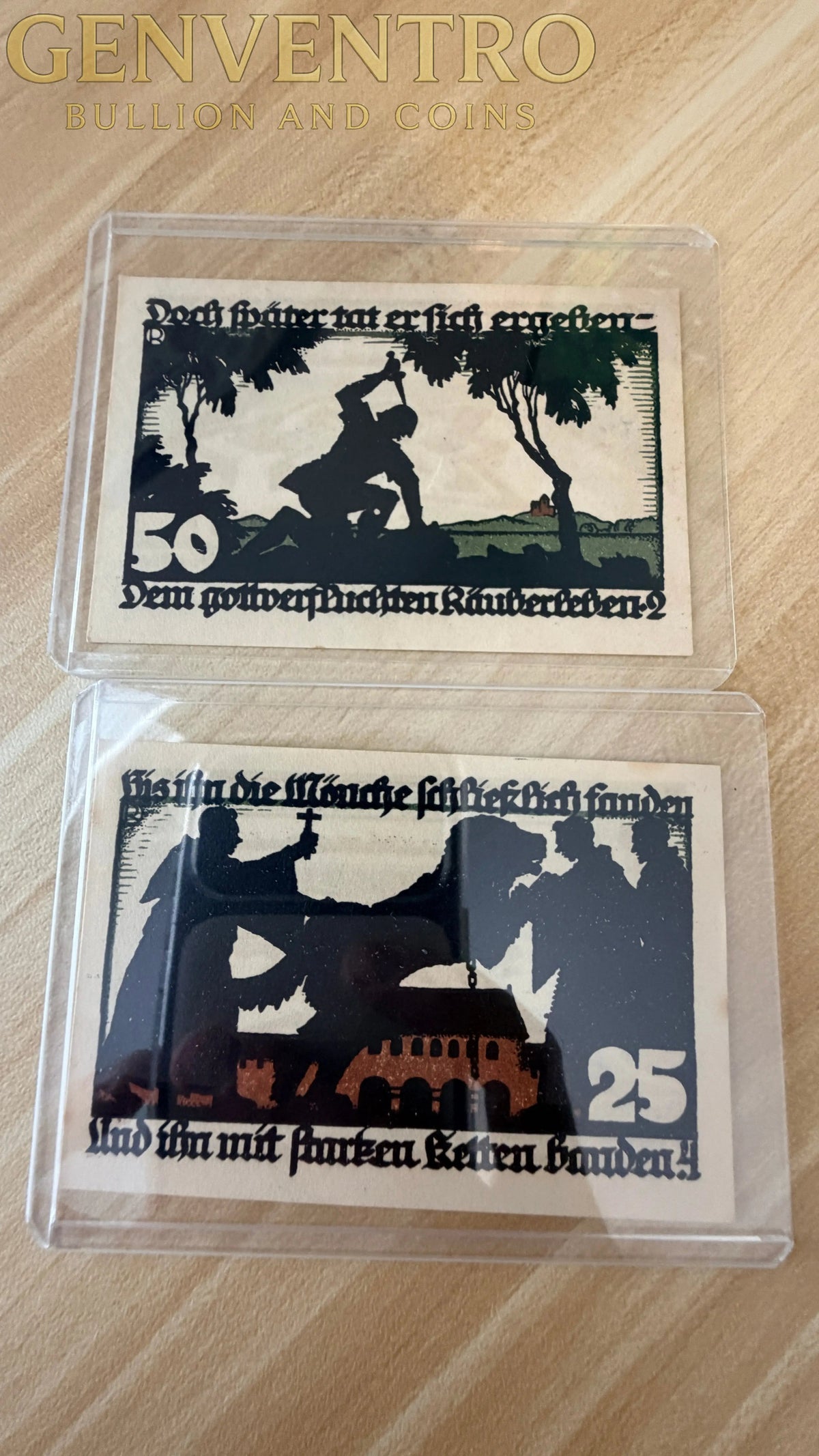 1921 Germany Vechta Notgeld 25 & 50 Pfennig – “Festung Vechta” Fortress Design, Lot of 2