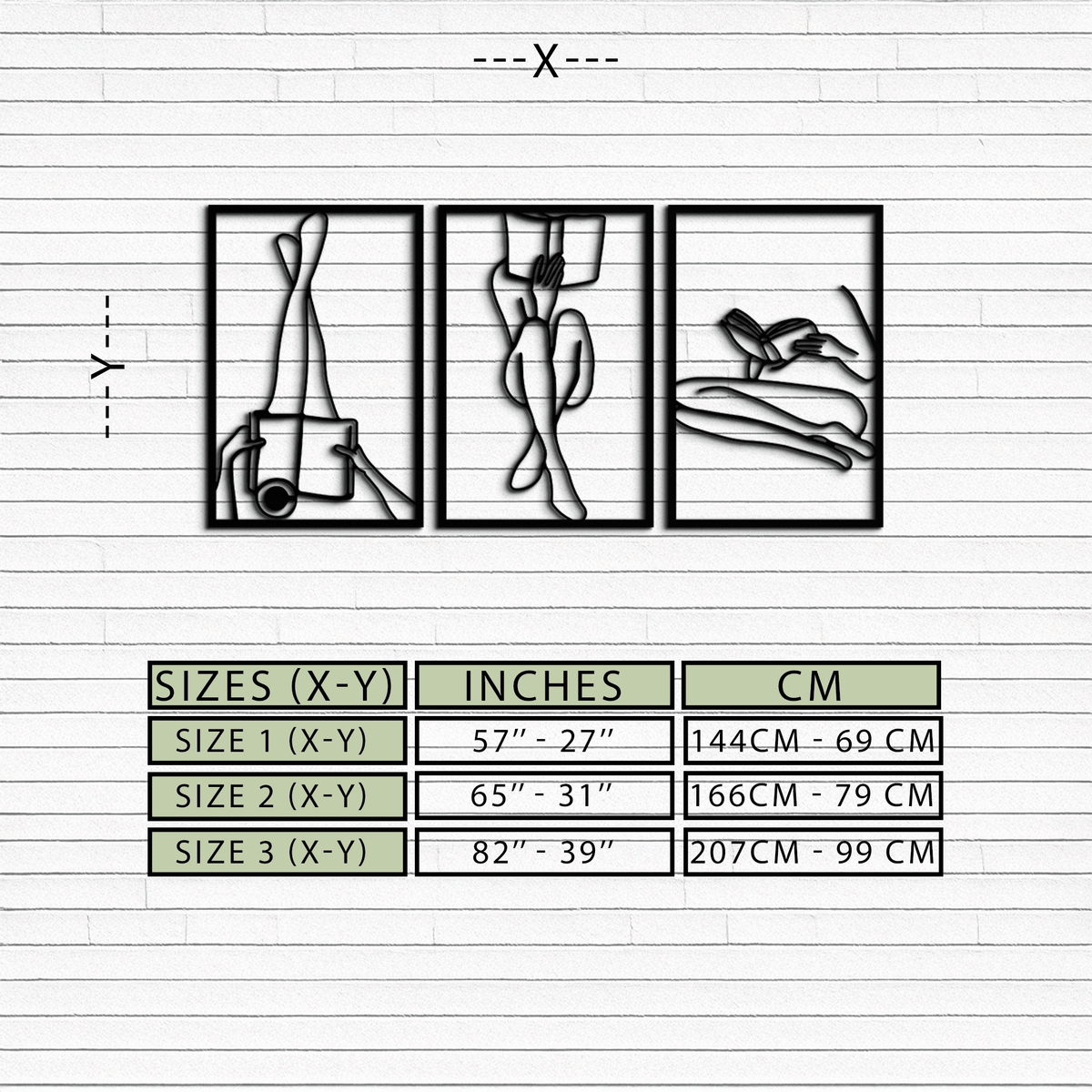 Metal Reading Woman Three-Panel Wall Art - Modern Minimalist Design
