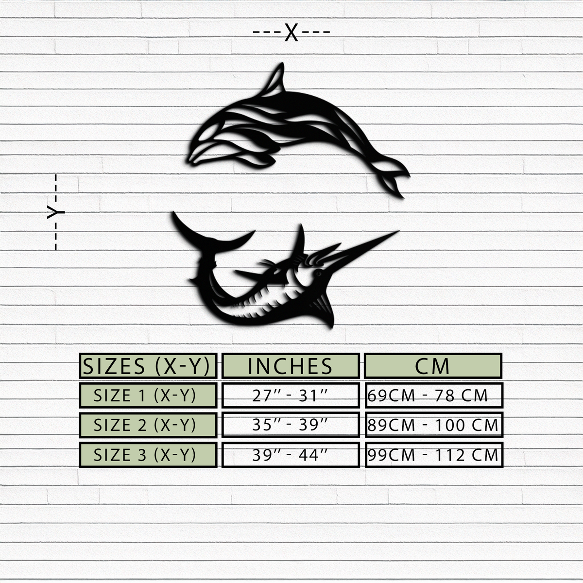 Metal Wall Art Dolphin and Marlin - Modern Ocean Inspired Steel Dimensional Sculpture