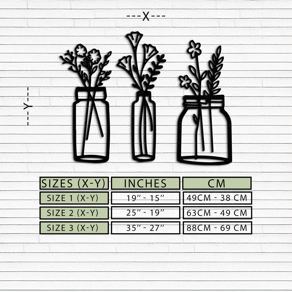 Metal Wall Art Vase 3-Piece Hand-Crafted Floral Modern Steel Home Decor
