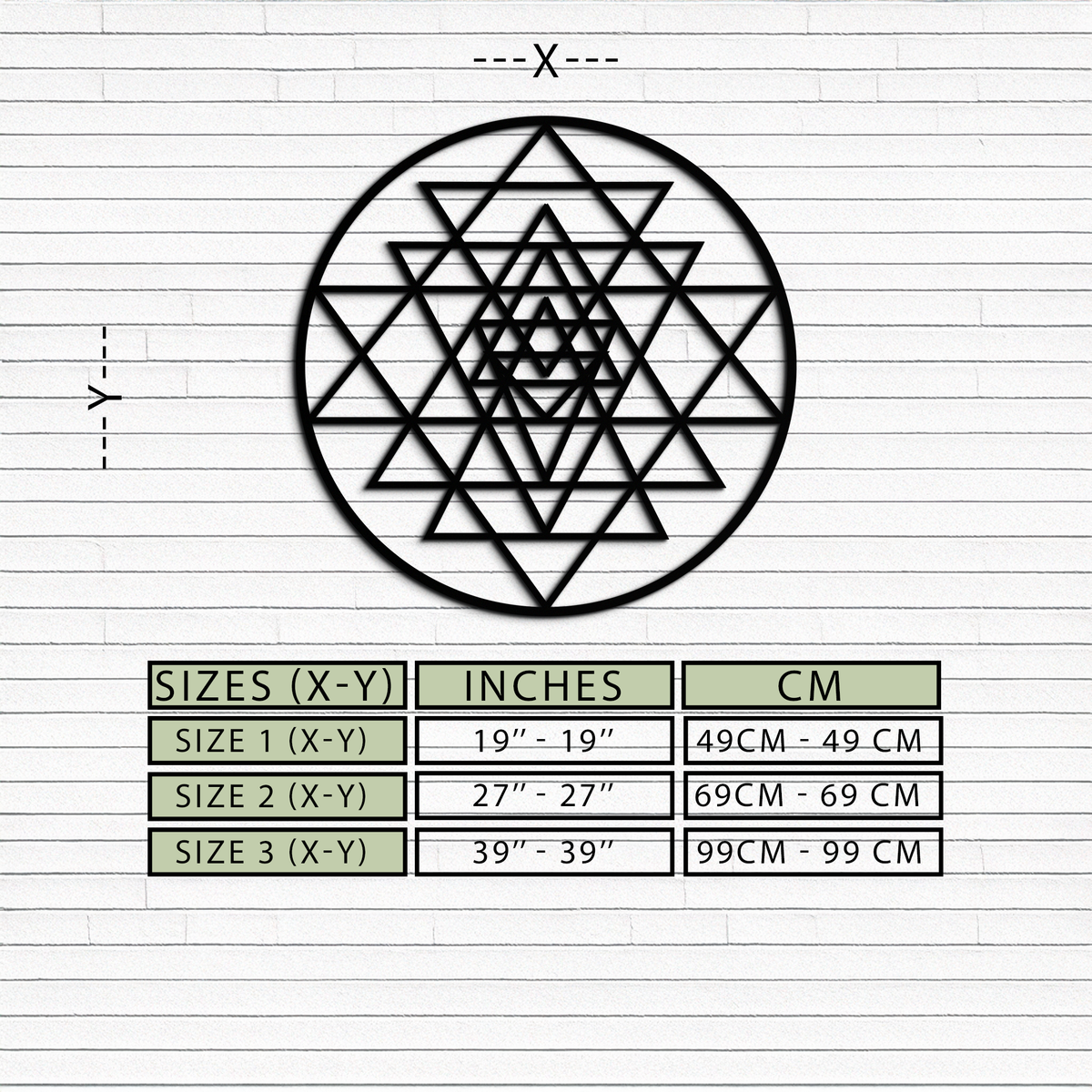 Geometric Sri Yantra Metal Wall Art - Polished Steel Mandala