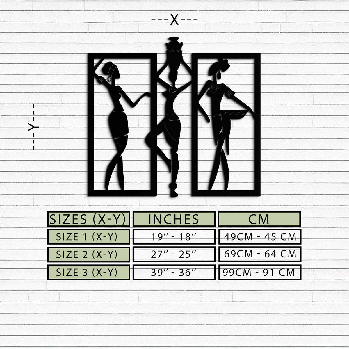 Metal Wall Art Three Piece Set African Women Tribal Silhouettes Elegant Home Decor