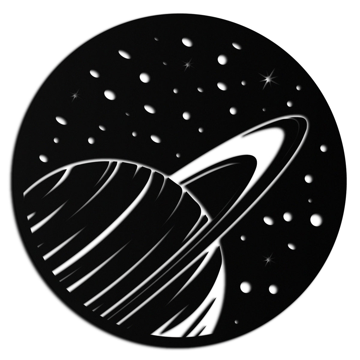 Steel Saturn Planet Wall Sculpture - Modern Cosmic Space Design