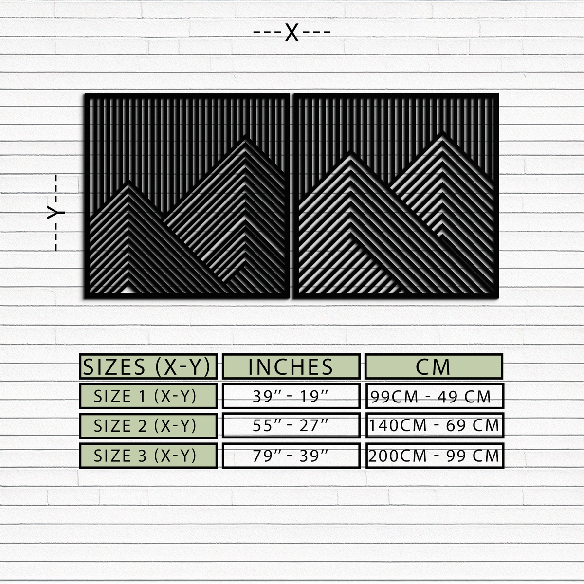Metal Wall Art Geometric Mountain Landscape Two Piece Modern Minimalist Contemporary