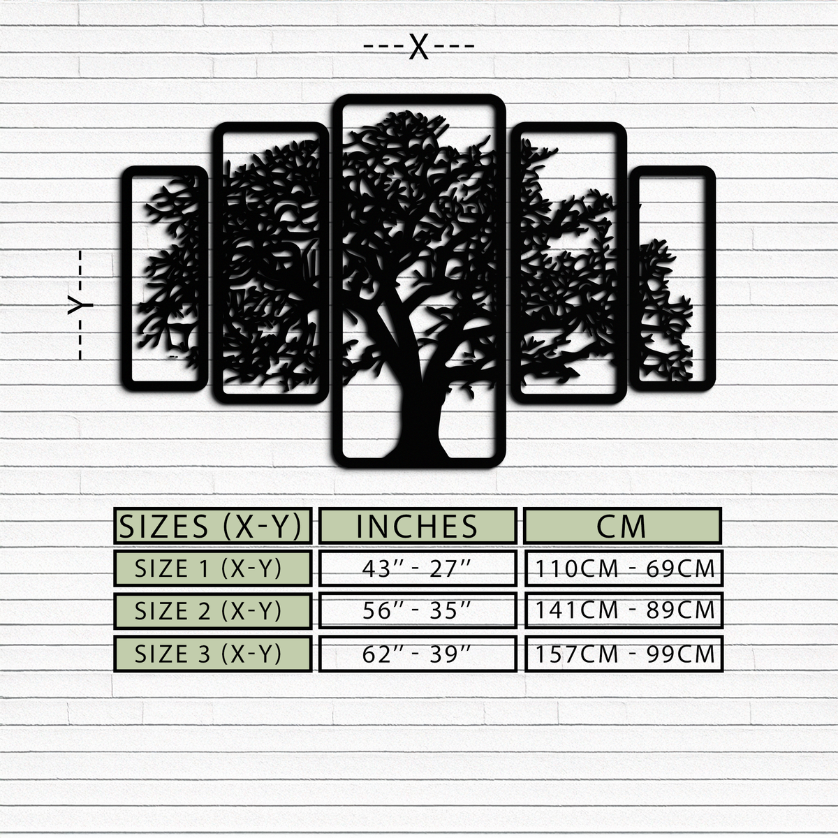 Metal Tree Wall Art Five-Panel Staggered - Dimensional Depth Design