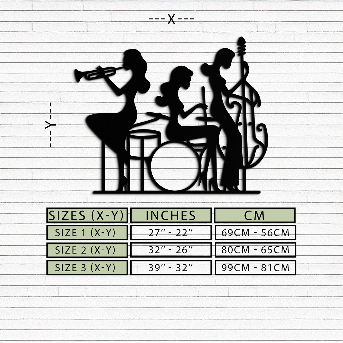 Black Steel Jazz Trio Female Musicians Wall Art - Silhouette