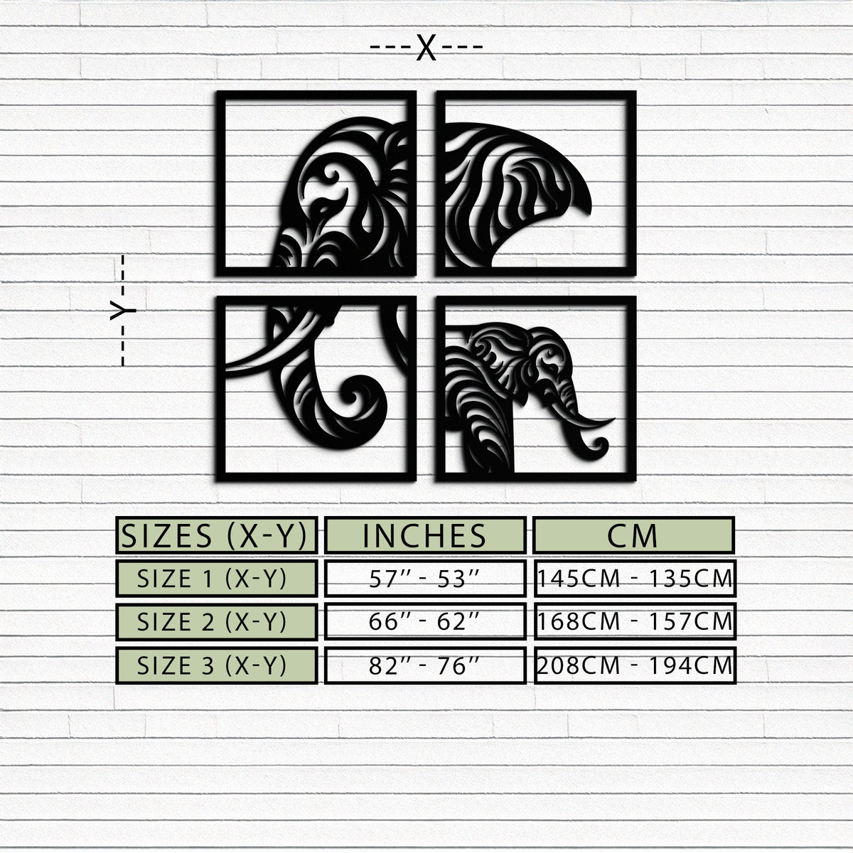 Metal Wall Art Elephant Silhouette 4-Piece Tribal Matte Black