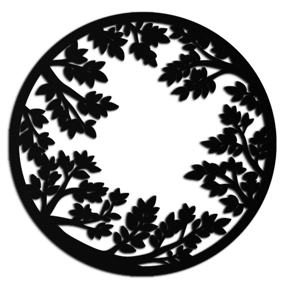 Black Steel Round Leafy Branches Metal Wall Art Modern Decor