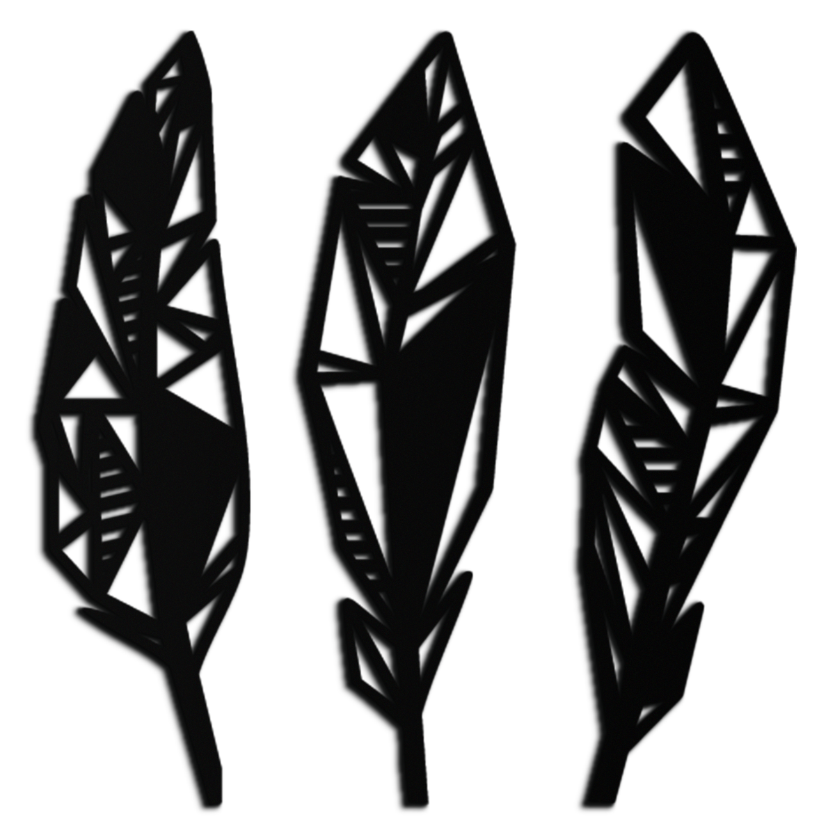 Geometric Feather Trio Metal Wall Art - Abstract Minimalist Black Steel Handcrafted