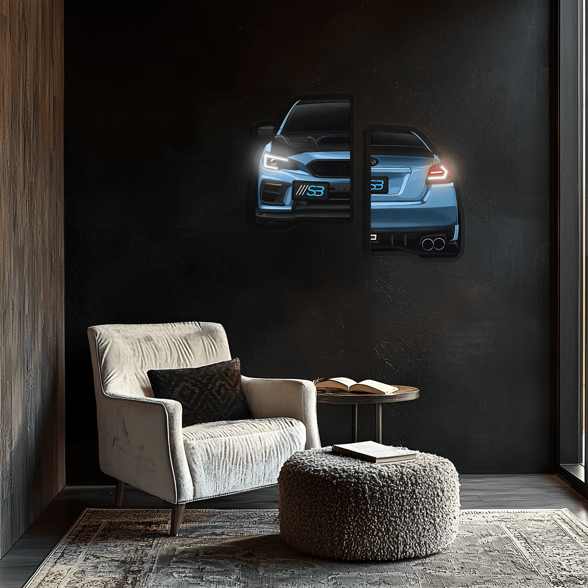 Neon LED Car Wall Art Sign - UV Printed Lighted Garage Decor