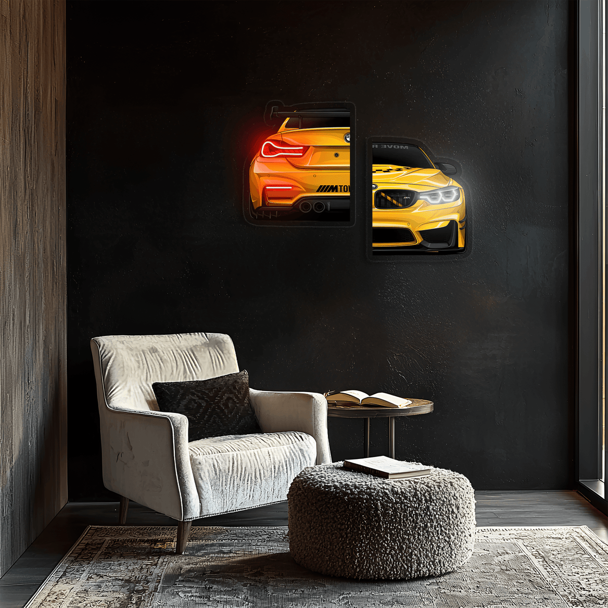 Neon LED Car Wall Art Sign - UV Acrylic Lighted Automotive Garage Decor