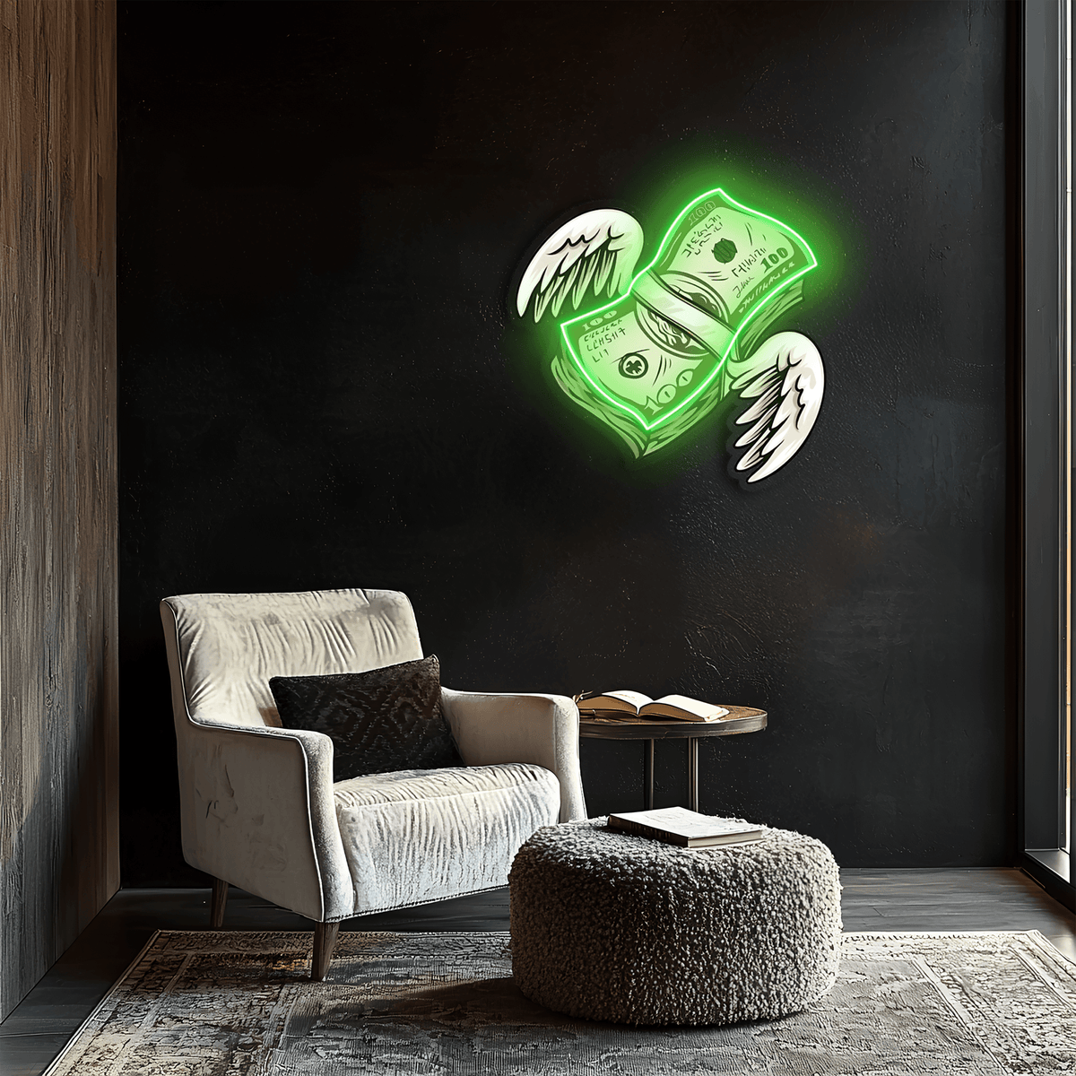 Handcrafted LED Neon Wall Sign Dollars Angel UV Print Design