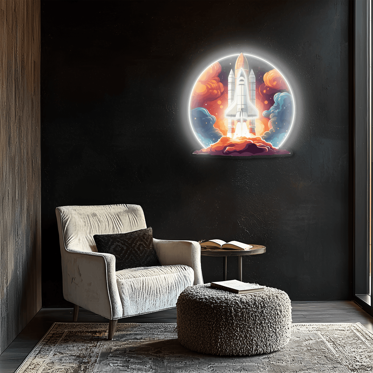 Space Shuttle Modern Plexiglass Neon Wall Art Sign - UV Print