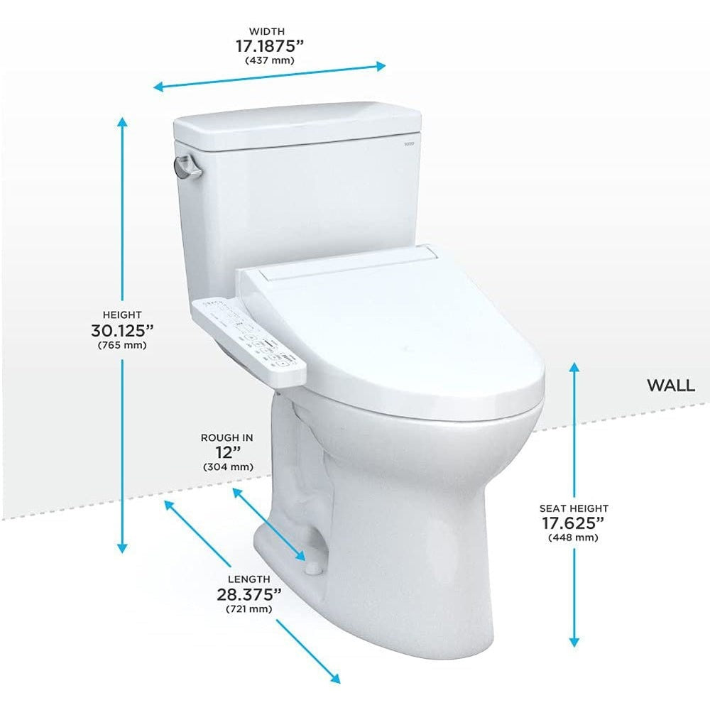 TOTO Drake Two-Piece Elongated 1.6 GPF Washlet+ Toilet with C2 Bidet Seat, Cotton White