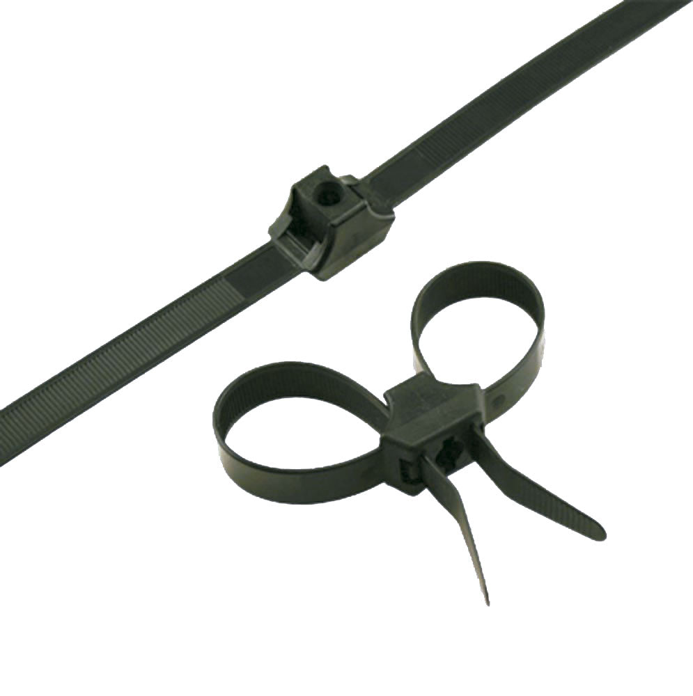 13in Dual Loop Cable Tie with Mounting Hole Black Nylon