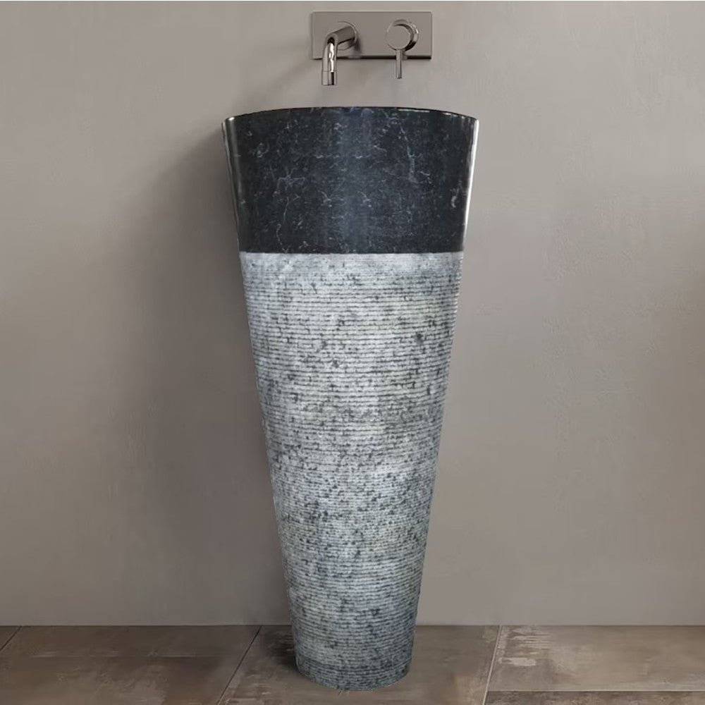 Black Natural Stone Marble Pedestal Sink - Conical 16x36 Inch