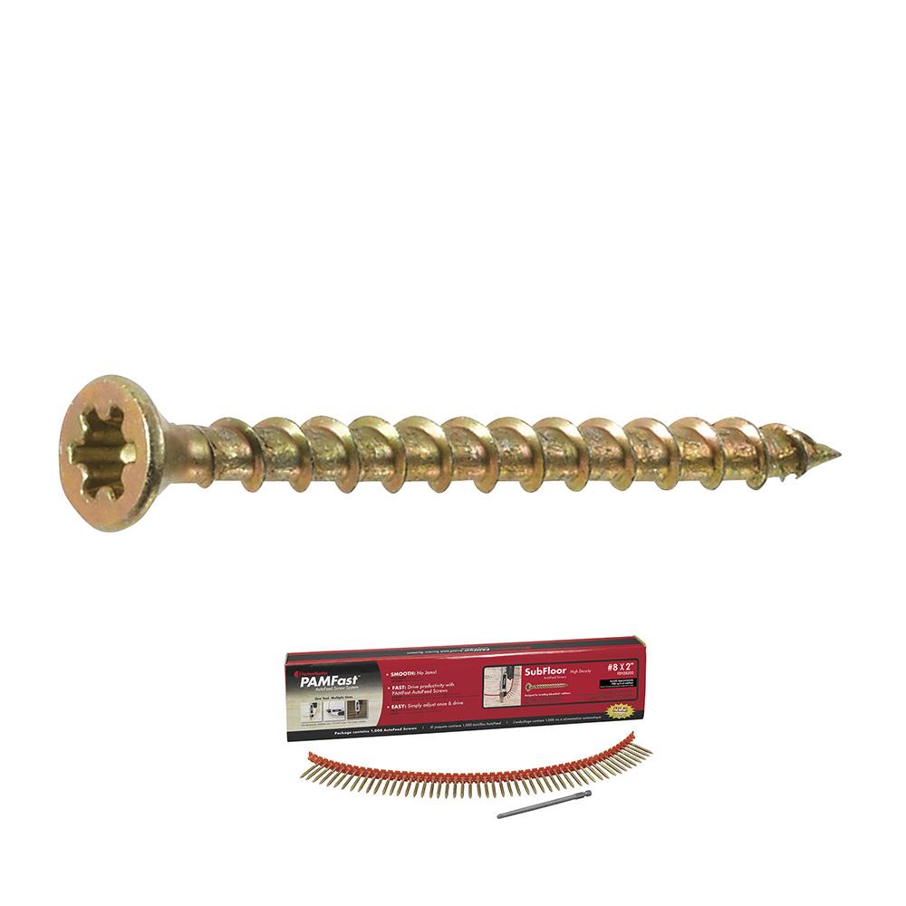 8 x 1 3/4 - PAMFast Subfloor High Density Autofeed Screws, Yellow Zinc - Carton (1000)