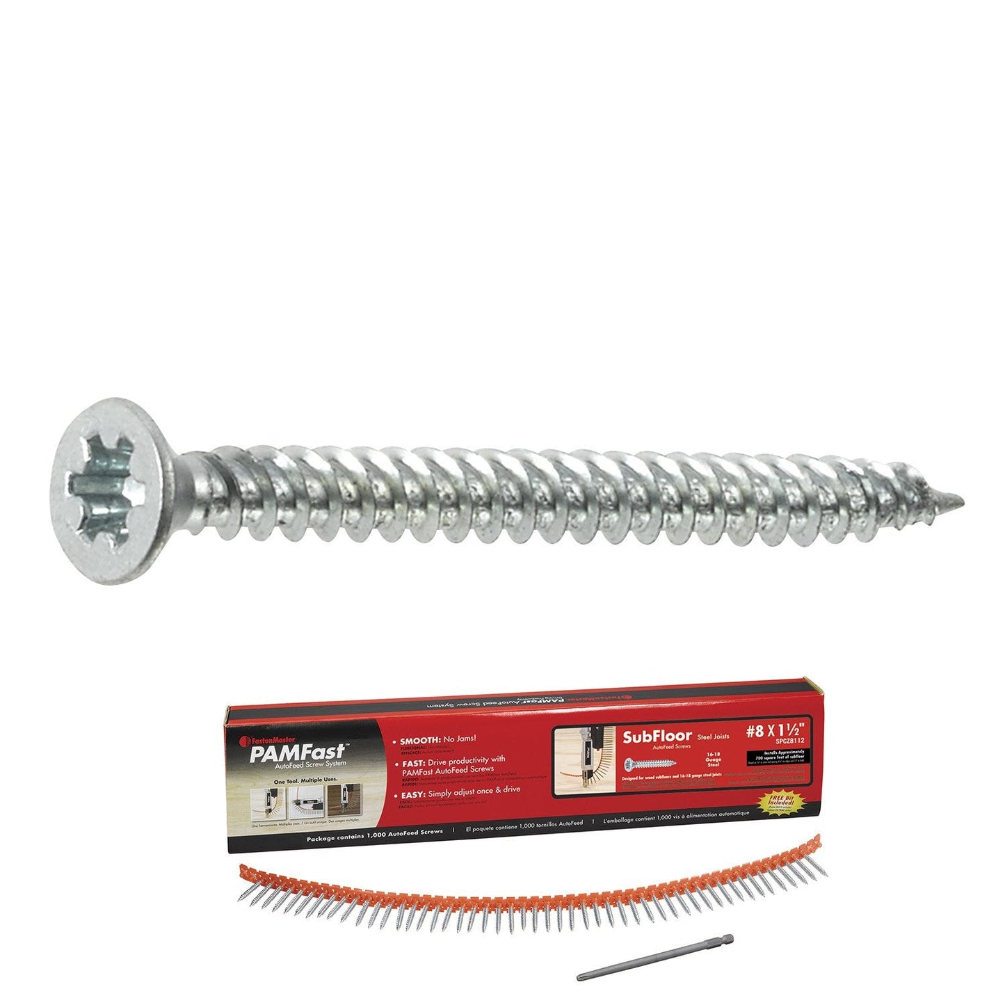 8 x 2 - PAMFast Subfloor 16-20 Guage Steel Flat Head Fine Thread Zinc Coated Autofeed Screws - Carton (1000)
