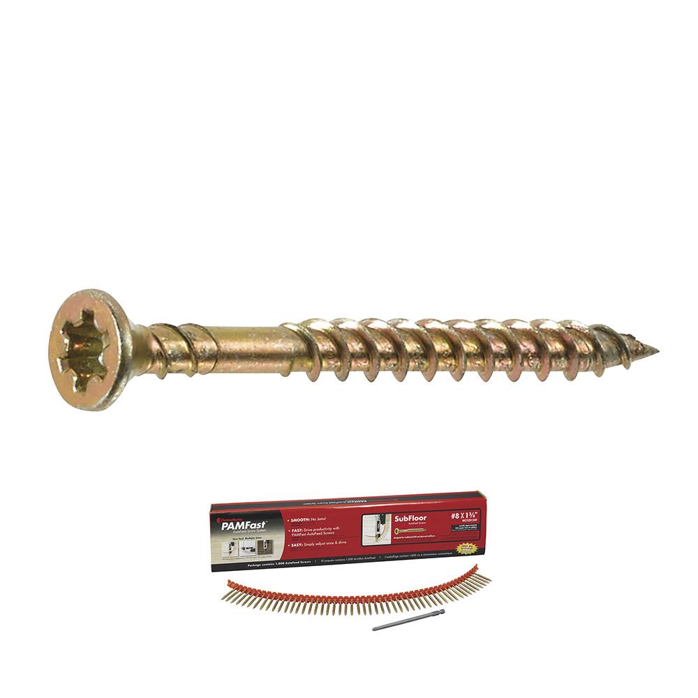 8 x 1 3/4 - PAMFast Subfloor Autofeed Screws, Yellow Zinc - Carton (1000)