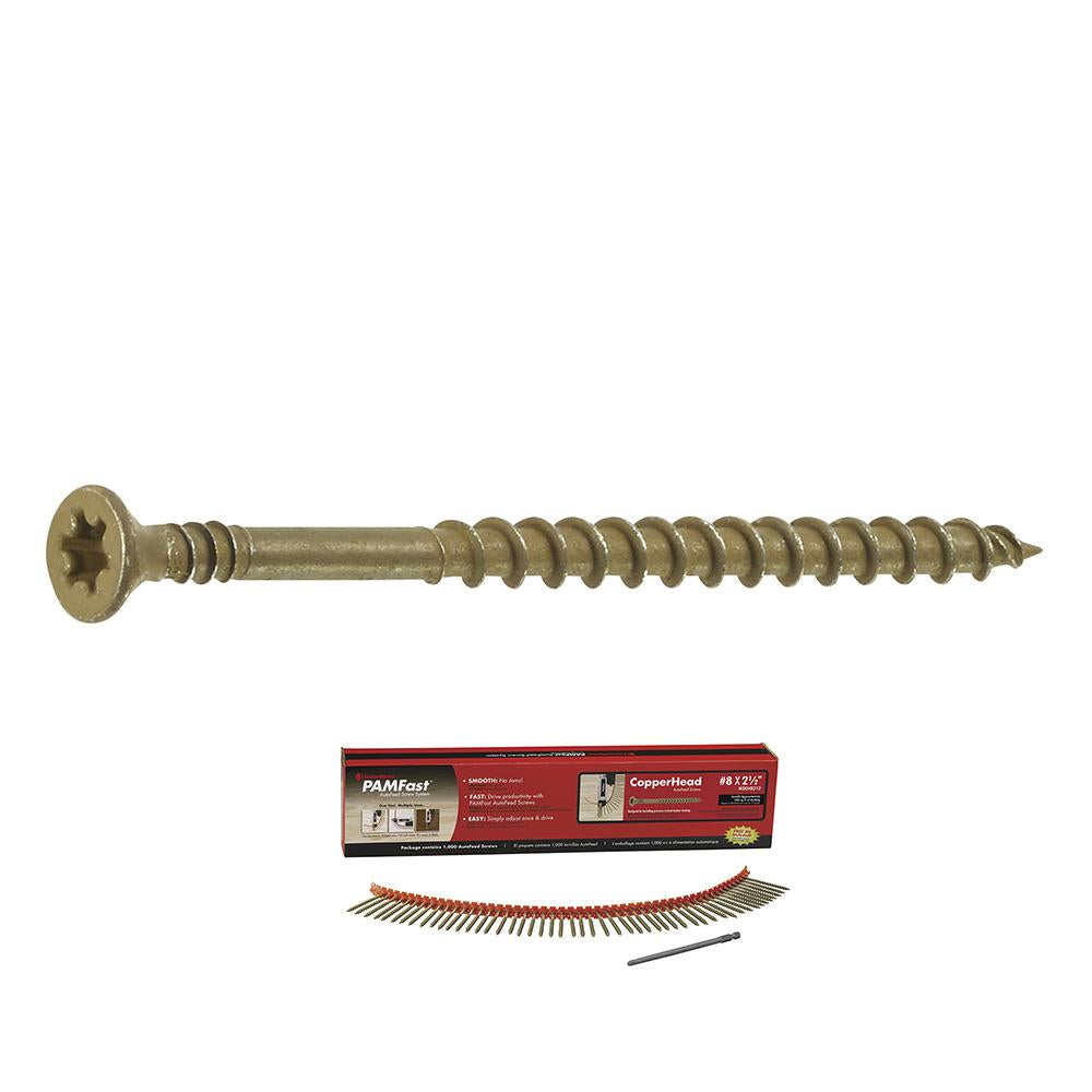8 x 2 - PAMFast Wood Decking, Treated Lumber X-Point Design Copperhead® Coated Autofeed Screws - Carton (1000)