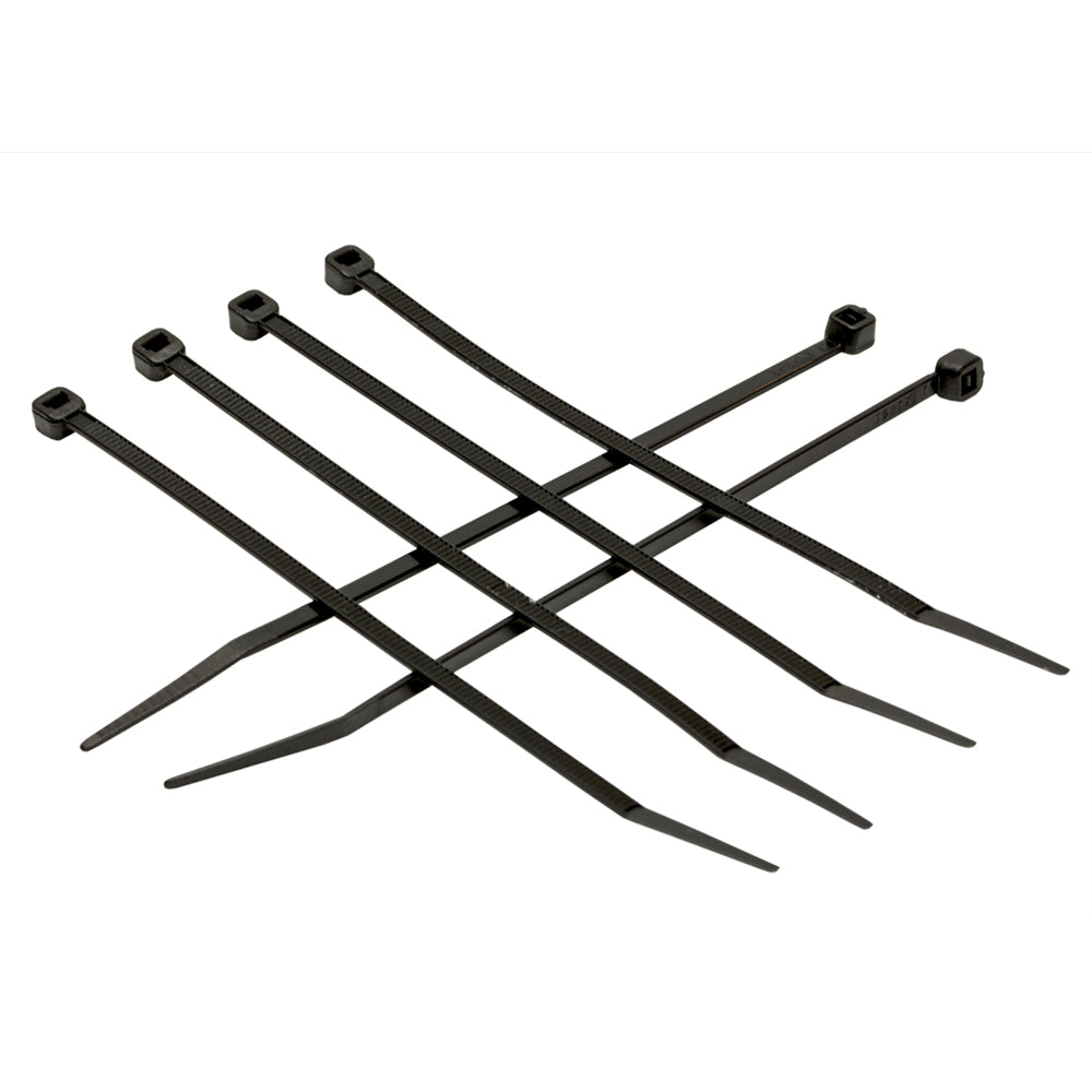 10 in. Len x 50 lbs rated (0.18 w) - Proferred Nylon 66 UV Rated 1000 Hrs Black Cable Ties - Pkg (500)