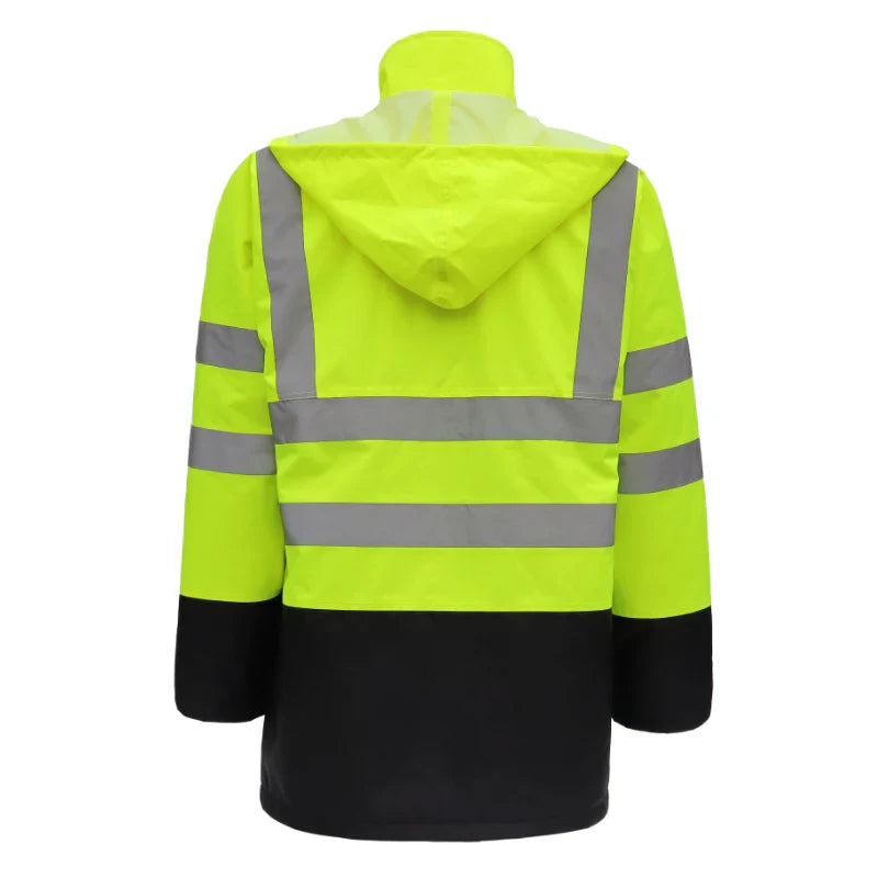 Hi-Vis Class 3 Reflective Parka Jacket with Hood and Front Pockets