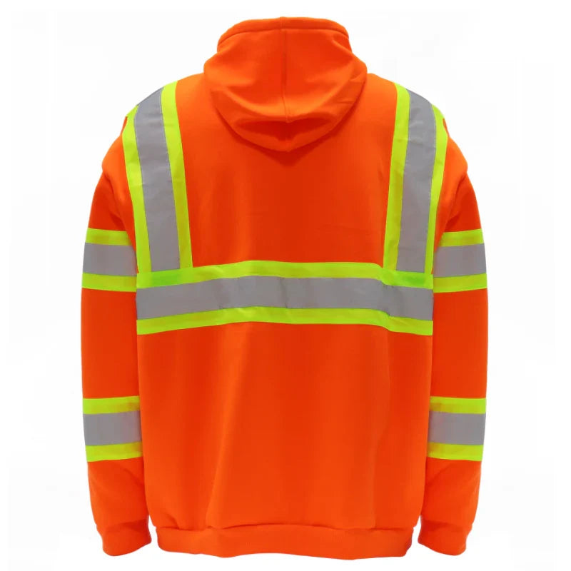 Hi-Vis Class 3 Reflective Stripe Pullover Hoodie with Front Pocket