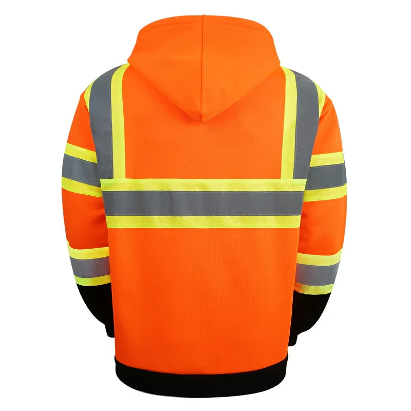 Hi-Vis Class 3 Color Block Zip-Up Hoodie with Reflective Stripes